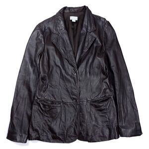 VINTAGE Old Navy 100% Genuine Leather Jacket Dad Coat Dark Brown Minimal Large